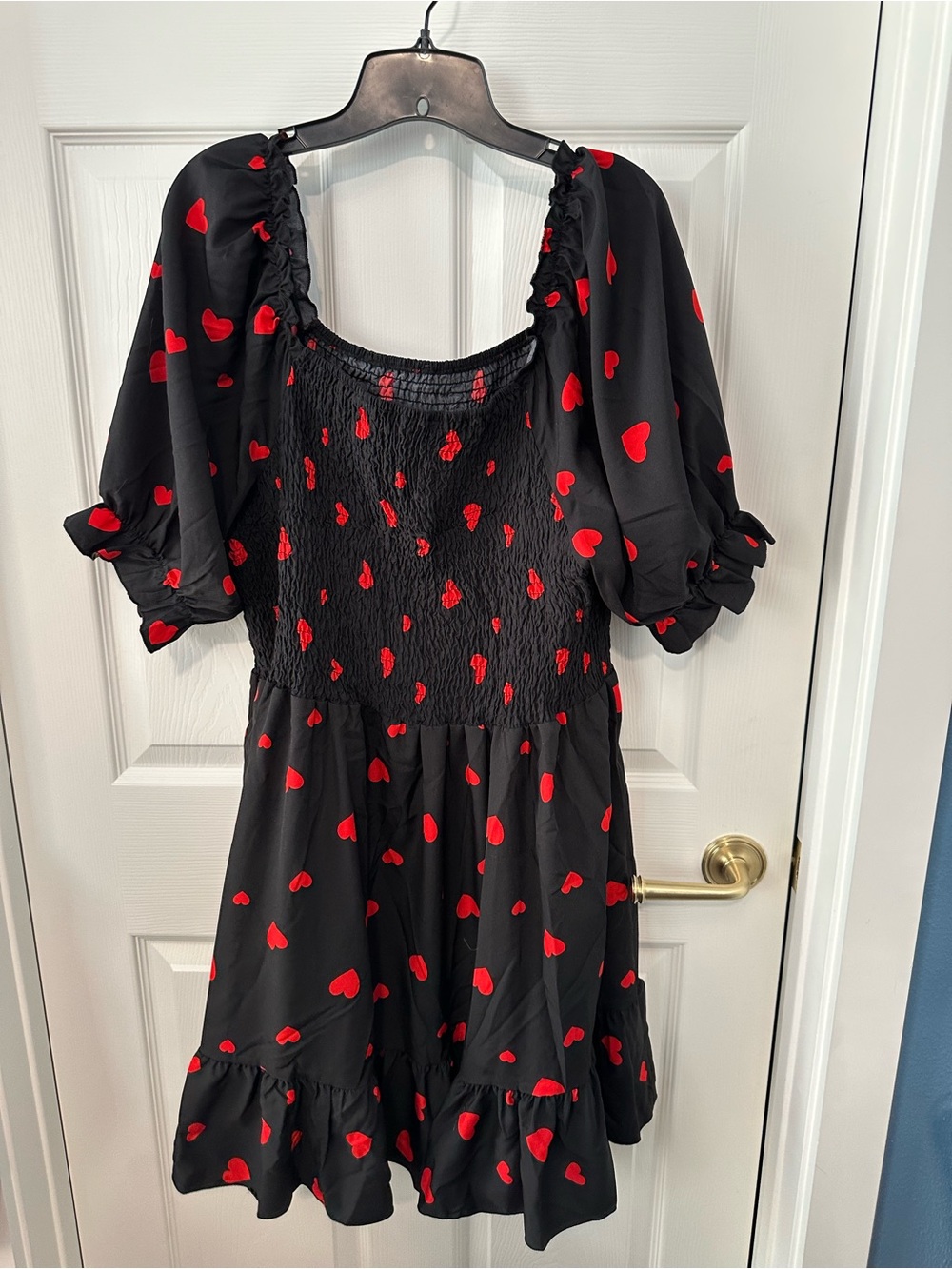 Black & Red Heart Print Smocked Dress